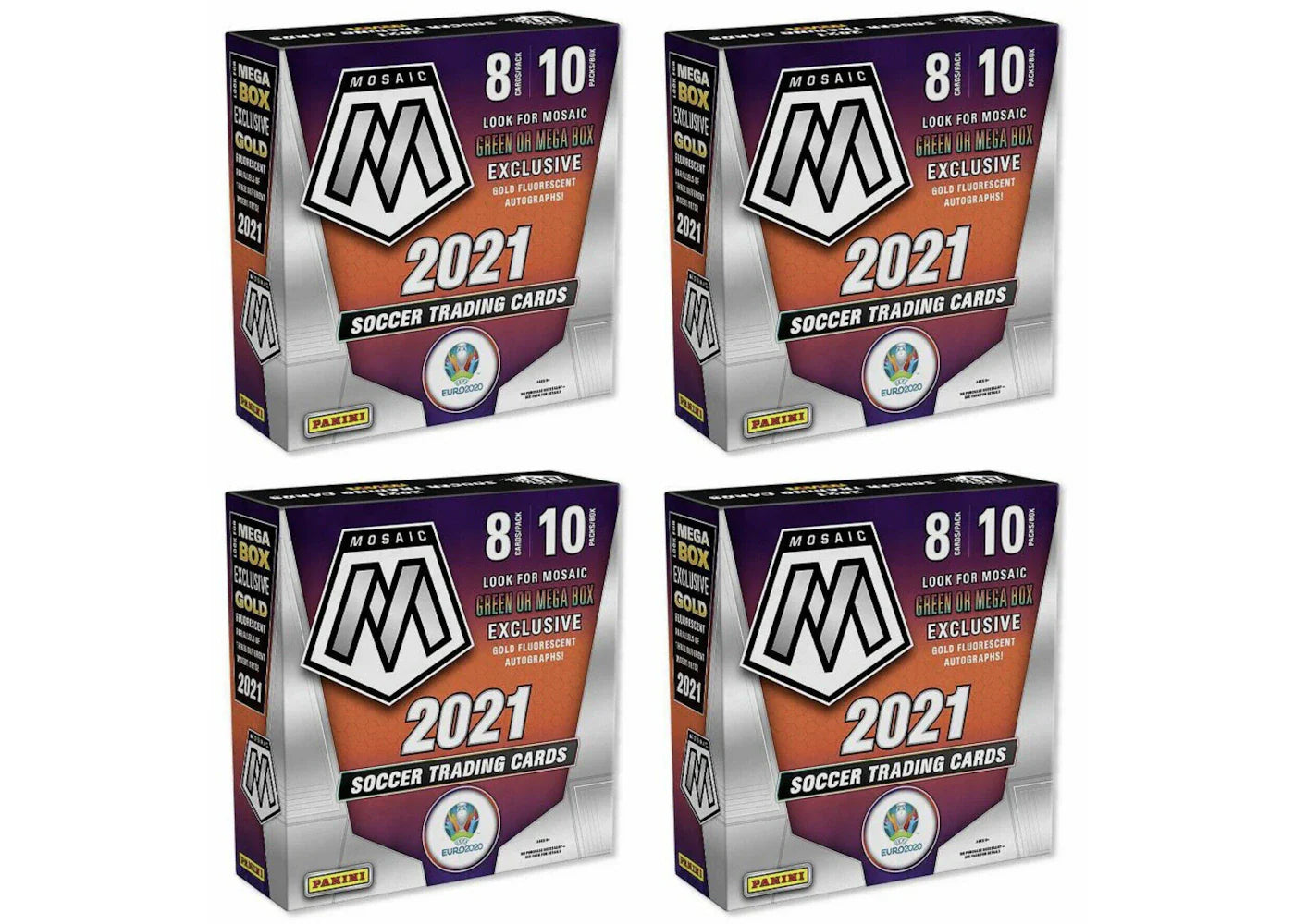 2020-21 Panini Mosaic UEFA Euro Soccer Mega Box (Gold Fluorescent Autographs) 4x Lot