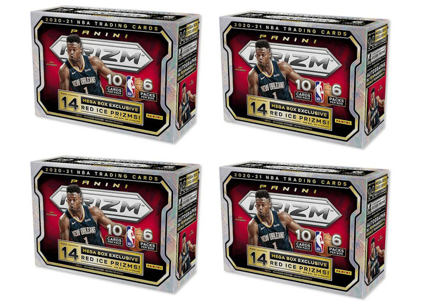 2020-21 Panini Prizm Basketball Mega Box (Red Ice Prizms) 4x Lot (Red or Blue Box)