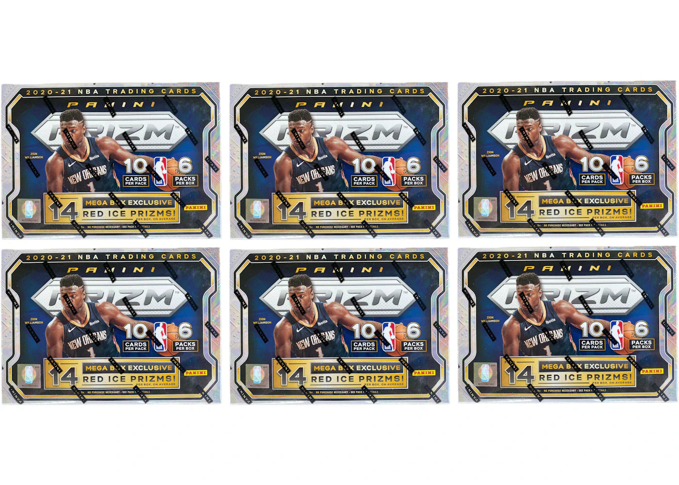 2020-21 Panini Prizm Basketball Mega Box (Red Ice Prizms) 6x Lot (Red or Blue Box)
