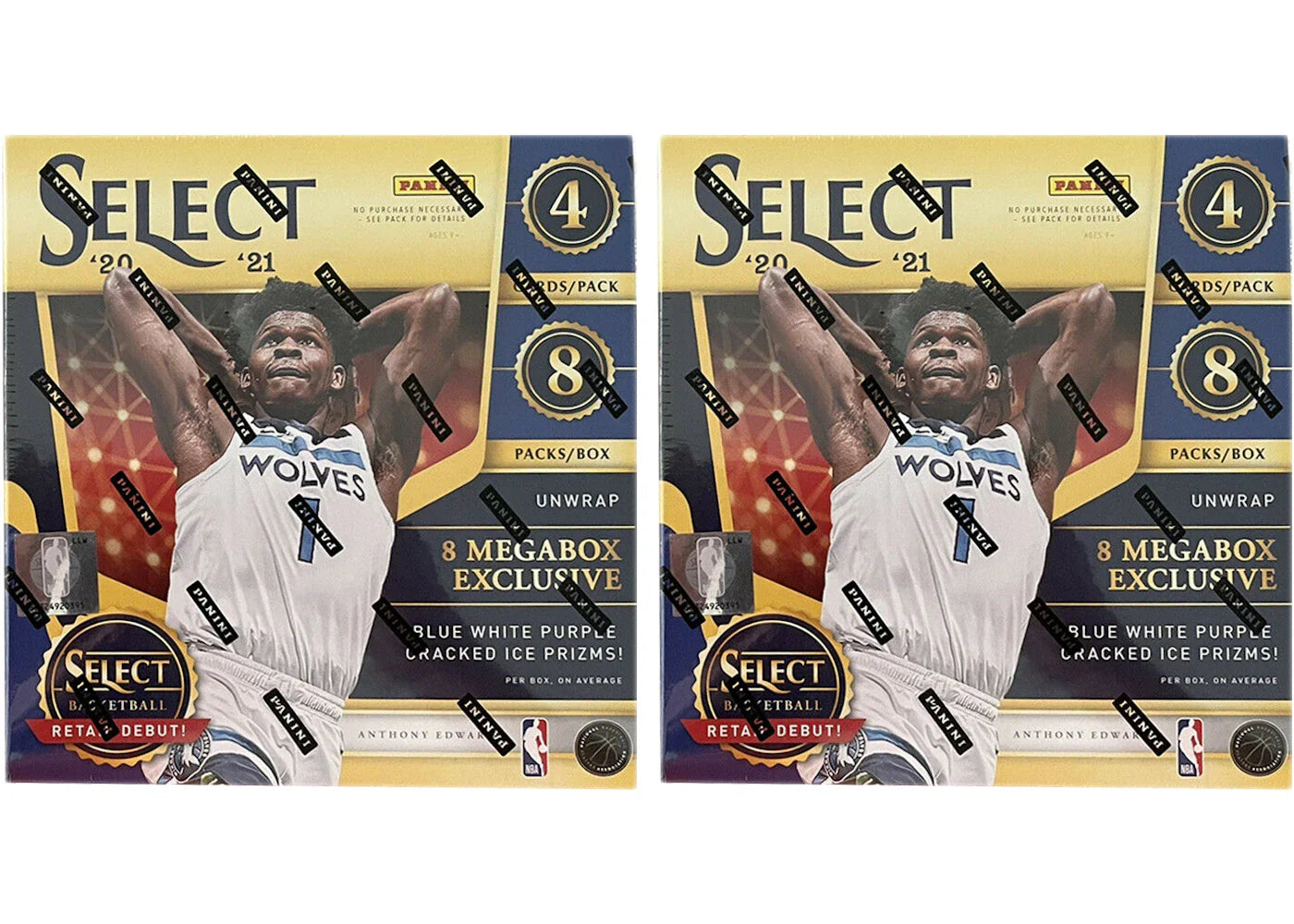 2020-21 Panini Select Basketball Mega Box (Blue/White/Purple Cracked Ice Prizms) 2x Lot