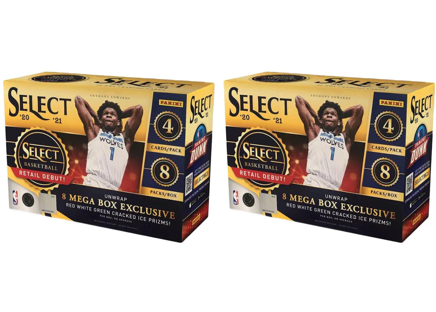 2020-21 Panini Select Basketball Mega Box (Red/White/Green Cracked Ice Prizms) 2x Lot