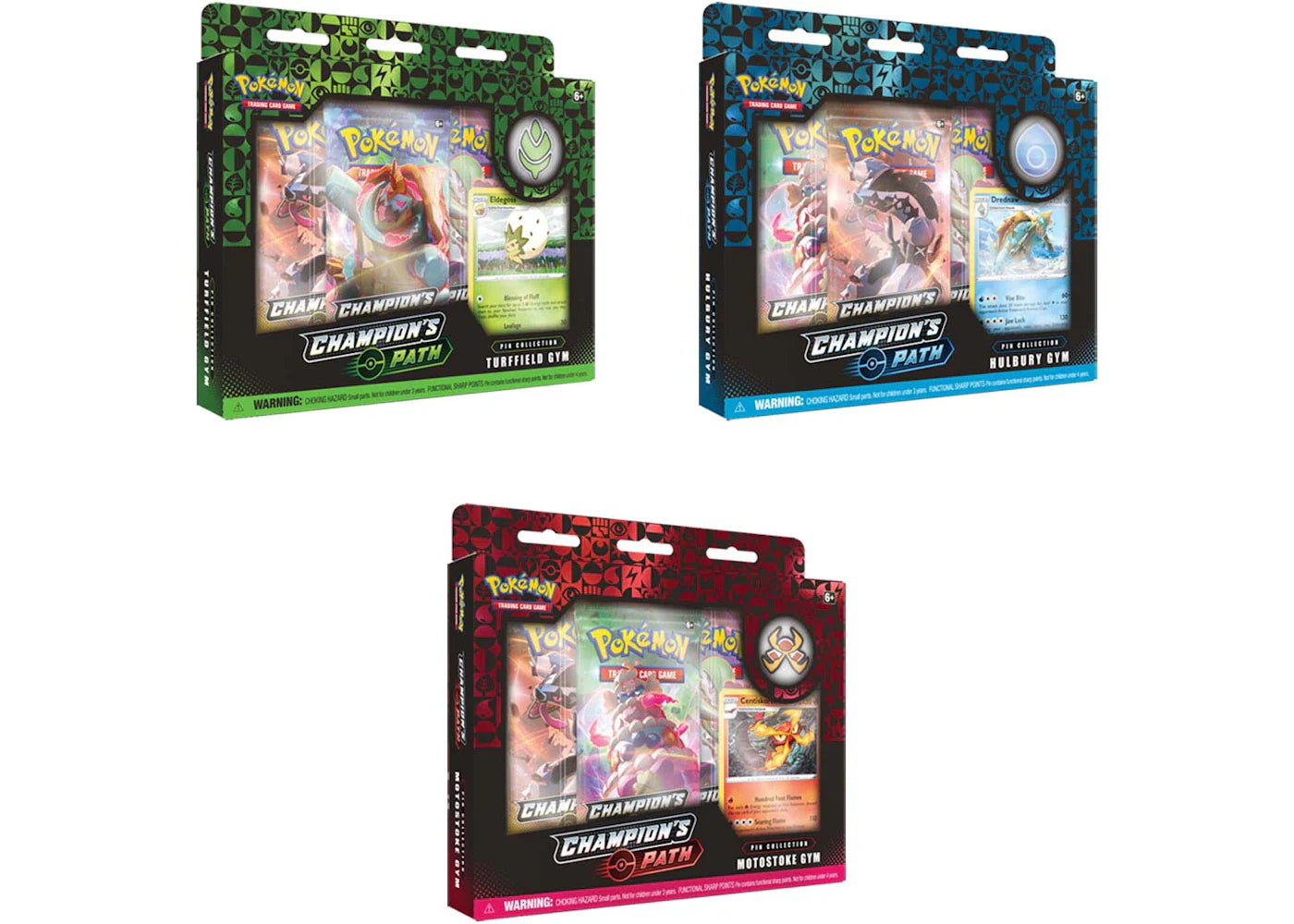 2020 Pokemon TCG Sword and Shield Champion's Path Pin Collection Turrfield/Hulbury/Motosoke Gym Bundle