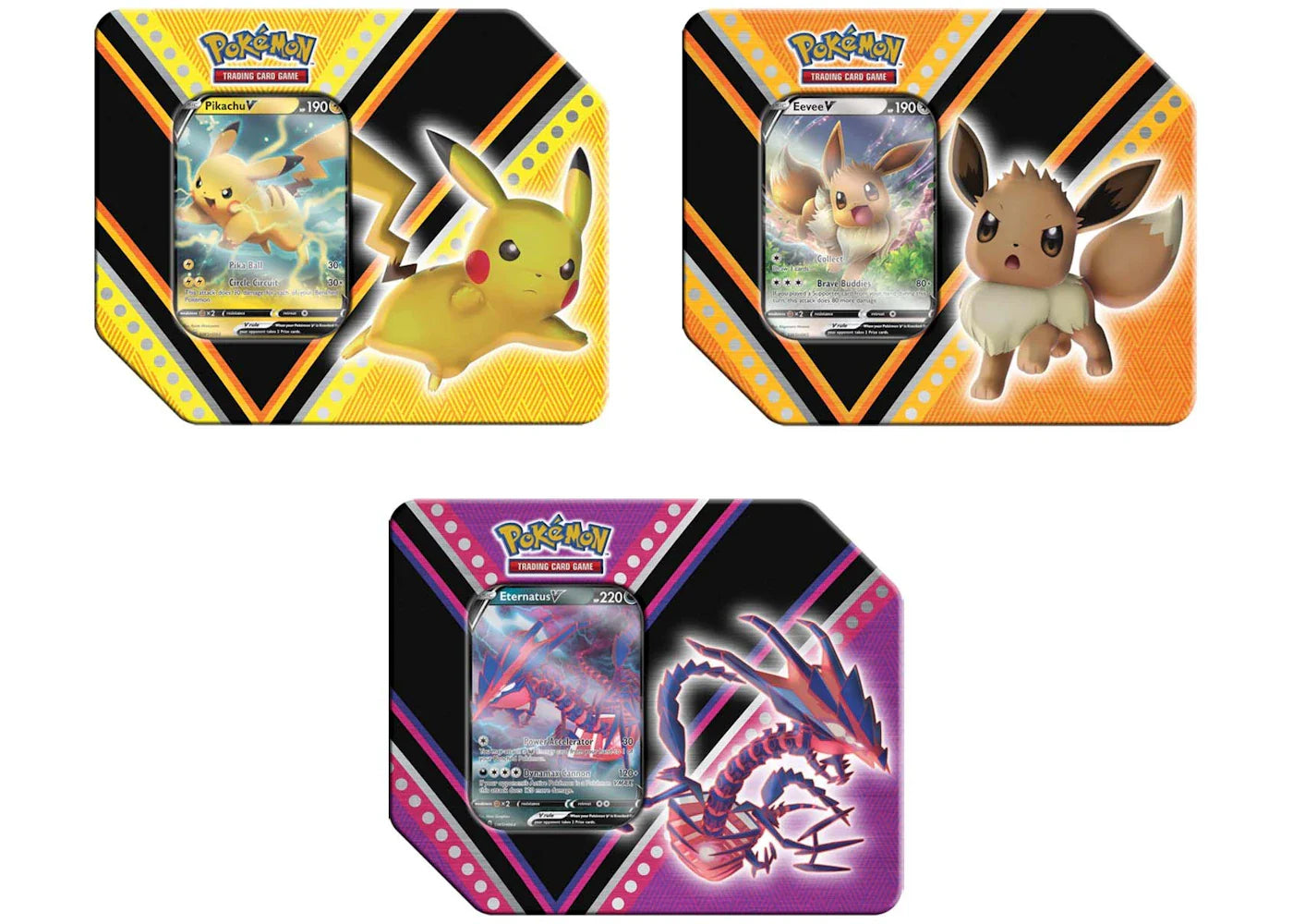 2020 Pokemon TCG V Powers Eevee V/Pikachu V/Eternatus V Tin Lot