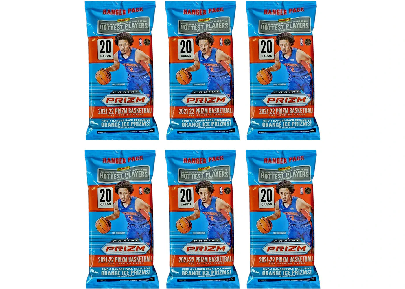 2021-22 Panini Prizm Basketball Hanger Pack (Orange Ice Prizms) 6x Lot