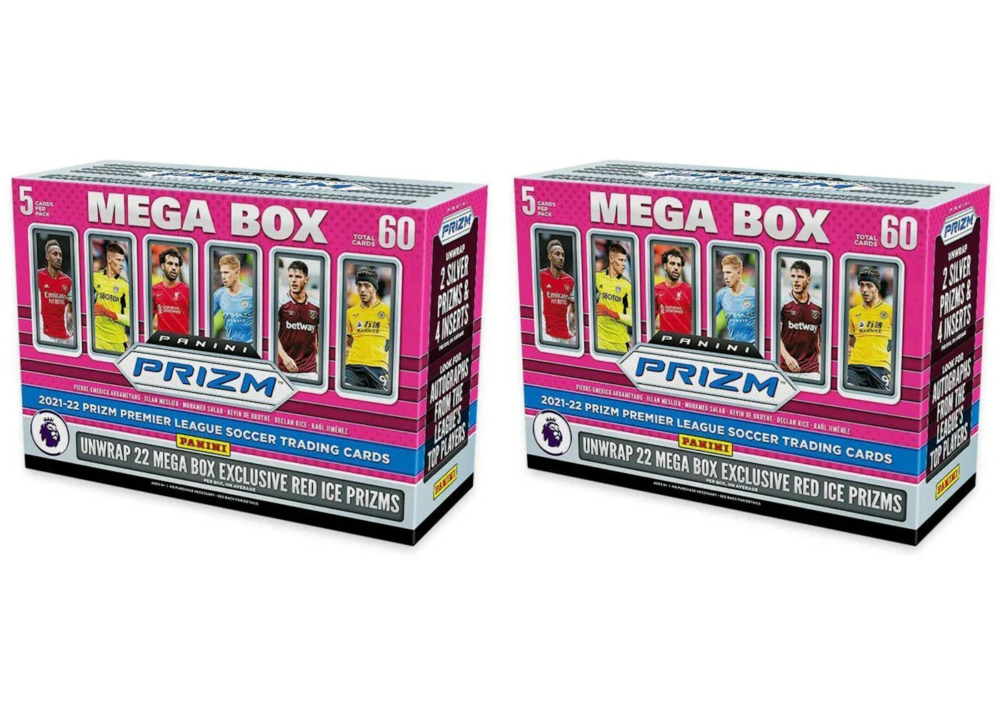 2021-22 Panini Prizm Premier League Soccer Mega Box (Red Ice Prizms) 2x Lot