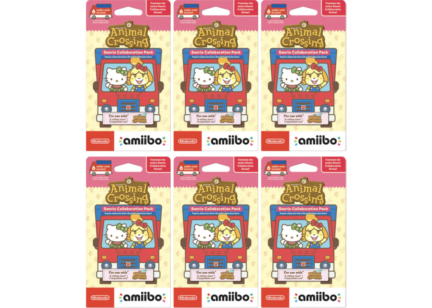 2021 Animal Crossing Sanrio Collaboration Amiibo Pack 6x Lot