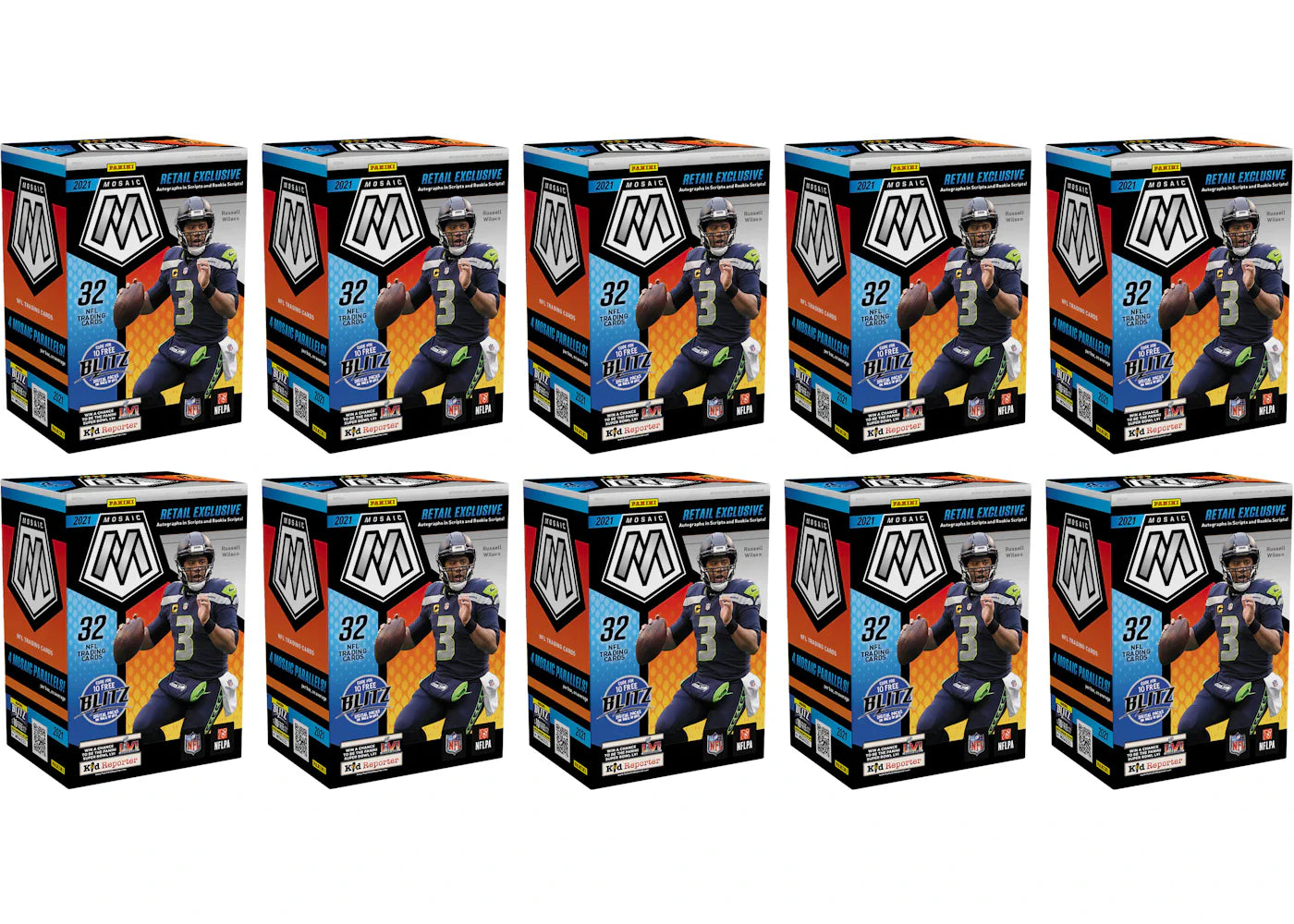 2021 Panini Mosaic Football Blaster Box (Orange Fluorescent Parallels) 10x Lot