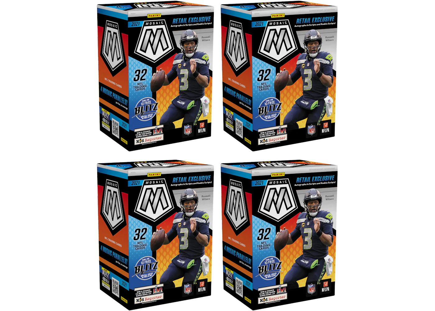 2021 Panini Mosaic Football Blaster Box (Orange Fluorescent Parallels) 4x Lot