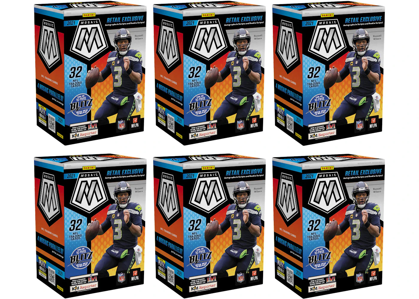 2021 Panini Mosaic Football Blaster Box (Orange Fluorescent Parallels) 6x Lot