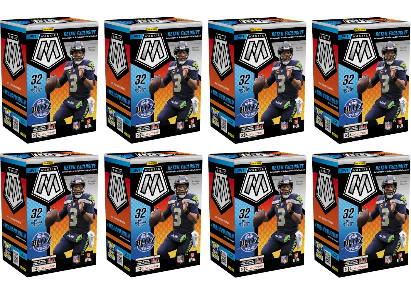 2021 Panini Mosaic Football Blaster Box (Orange Fluorescent Parallels) 8x Lot