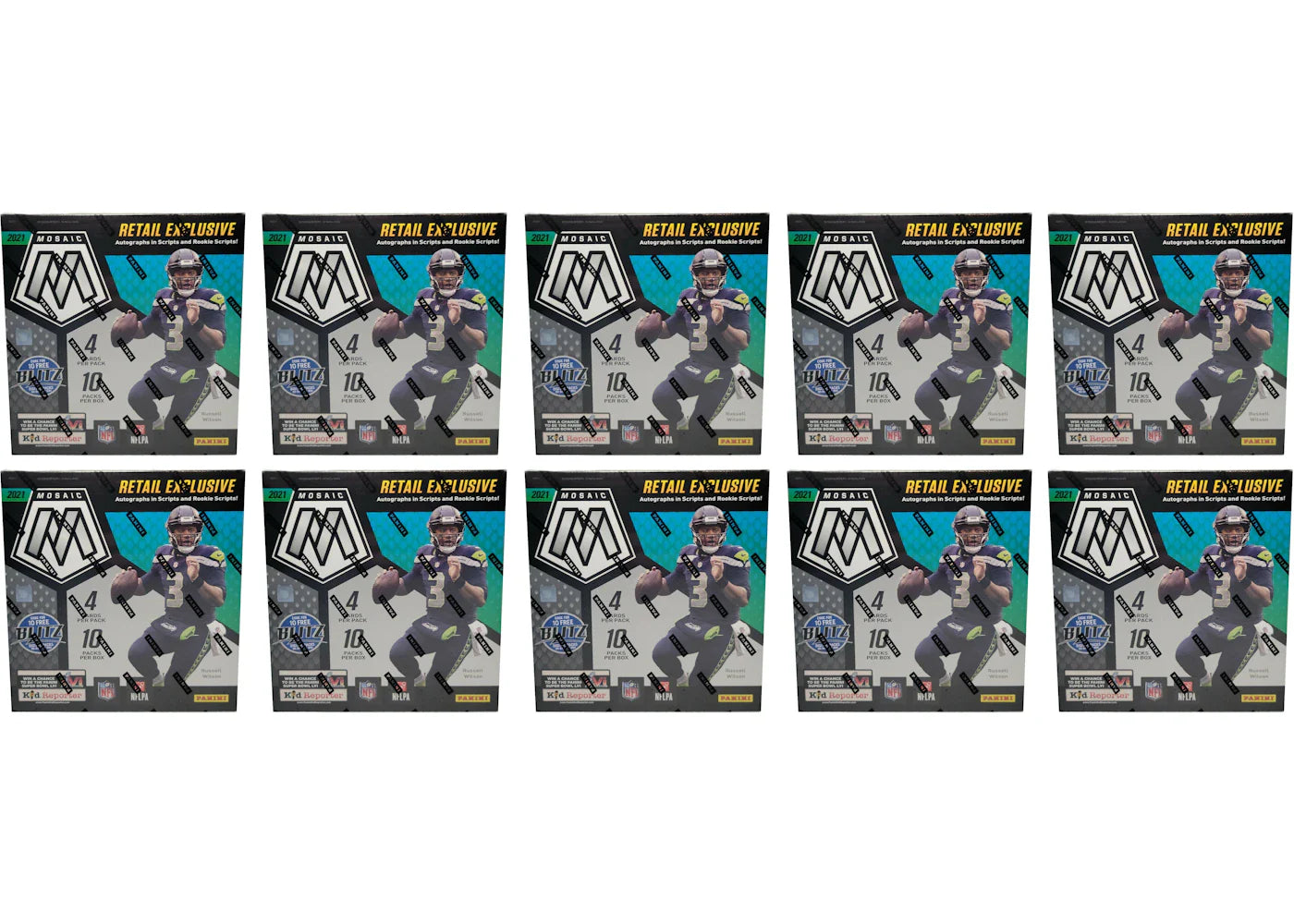 2021 Panini Mosaic Football Mega Box (Walmart) (Reactive Blue Parallels) 10x Lot