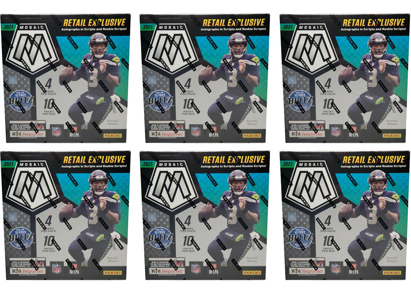 2021 Panini Mosaic Football Mega Box (Walmart) (Reactive Blue Parallels) 6x Lot