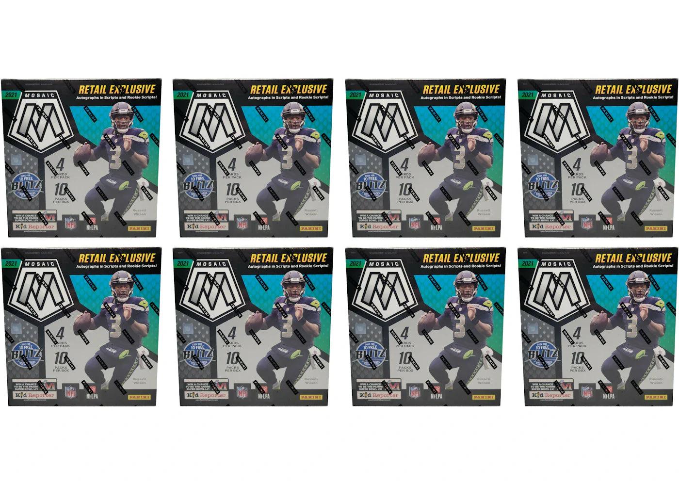 2021 Panini Mosaic Football Mega Box (Walmart) (Reactive Blue Parallels) 8x Lot