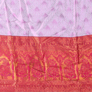 Grey jacquard art silk half saree, contrast intricate design border, jacquard blouse & dhavani of zari designs