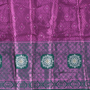 Purple jacquard art silk half saree, contrast intricate border, jacquard blouse & dhavani of zari designs