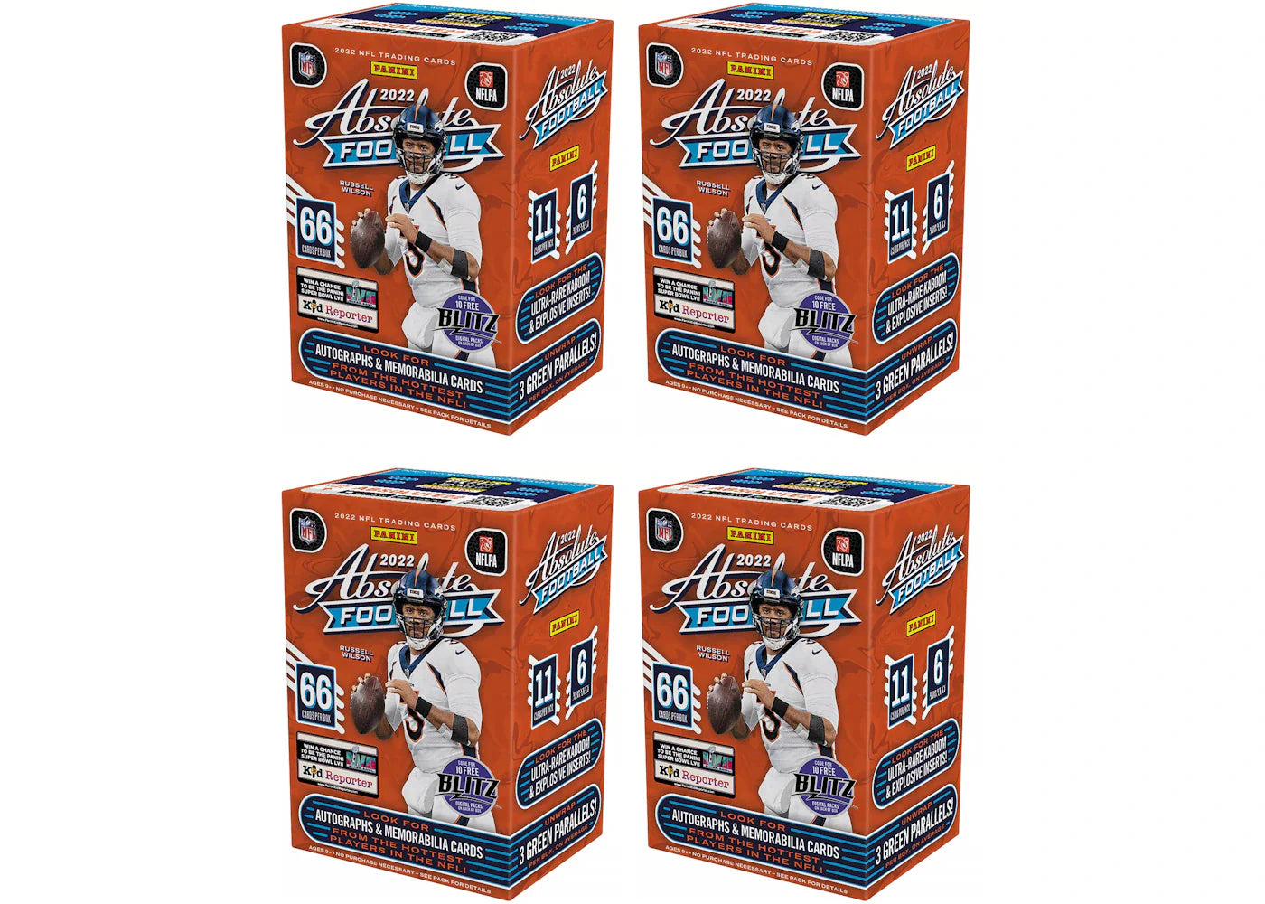 2022 Panini Absolute Football Blaster Box (Green Parallels) 4x Lot