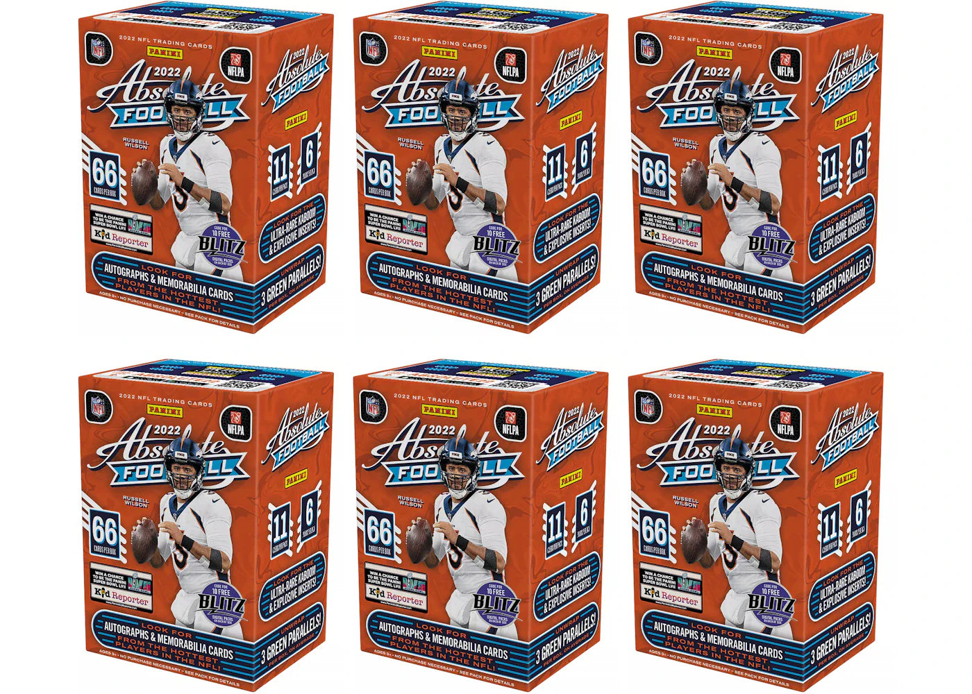 2022 Panini Absolute Football Blaster Box (Green Parallels) 6x Lot