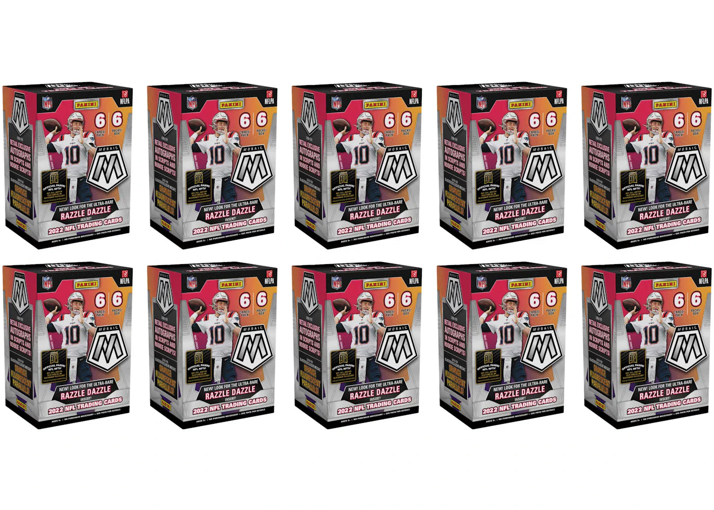 2022 Panini Mosaic Football Blaster Box (Orange Fluorescent Parallels) 10x Lot