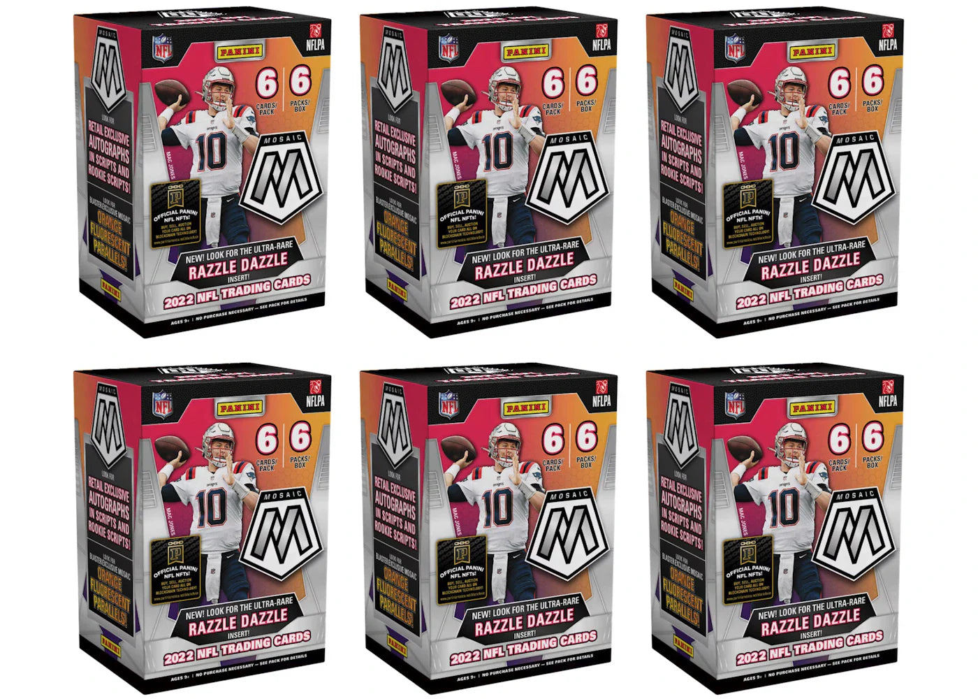 2022 Panini Mosaic Football Blaster Box (Orange Fluorescent Parallels) 6x Lot