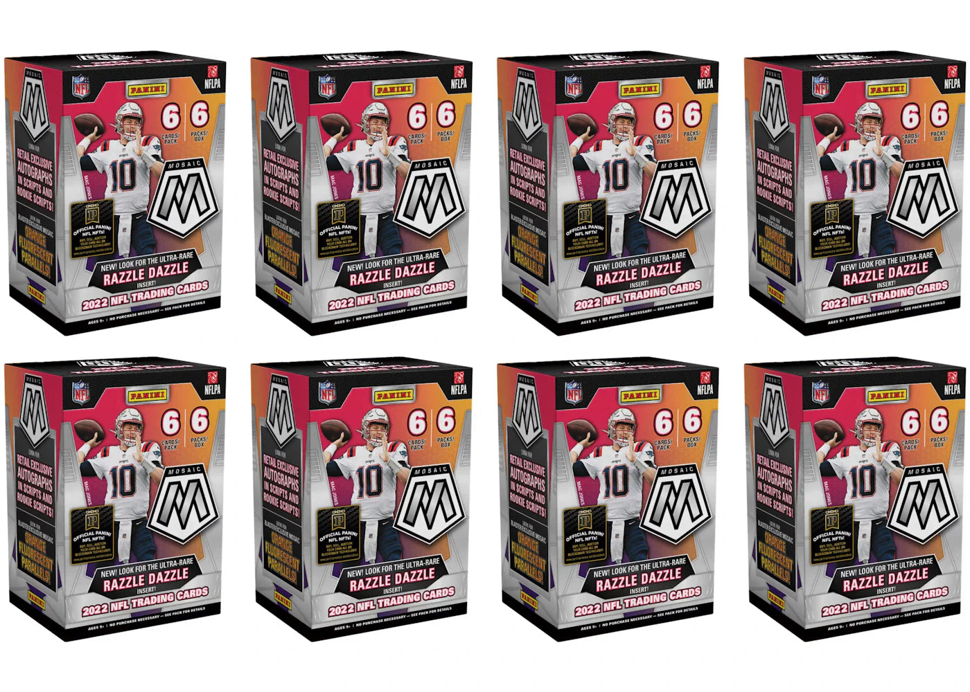 2022 Panini Mosaic Football Blaster Box (Orange Fluorescent Parallels) 8x Lot