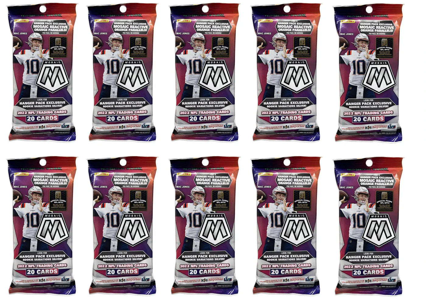 2022 Panini Mosaic Football Hanger Pack (Orange Parallels) 10x Lot