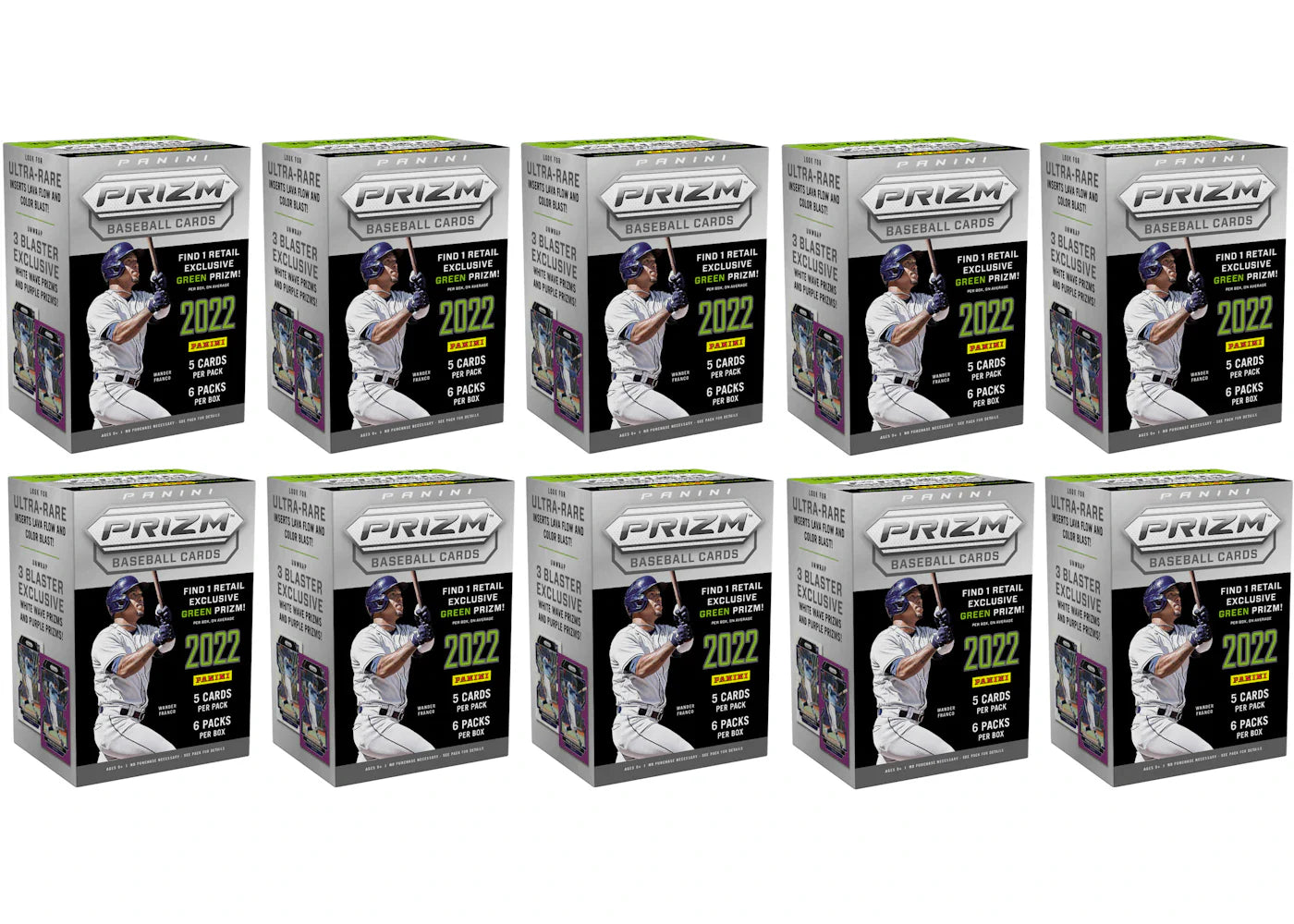 2022 Panini Prizm Baseball Blaster Box (Green Prizm) 10x Lot