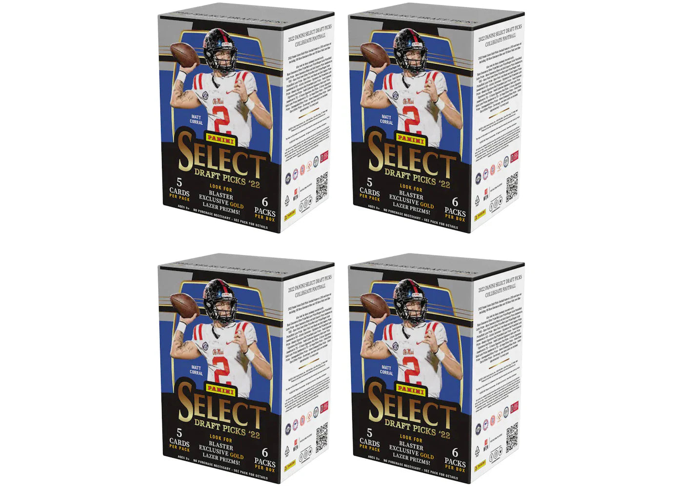 2022 Panini Select Draft Picks Collegiate Football Blaster Box 4x Lot