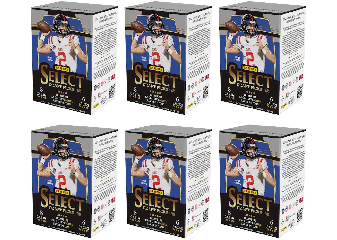 2022 Panini Select Draft Picks Collegiate Football Blaster Box 6x Lot