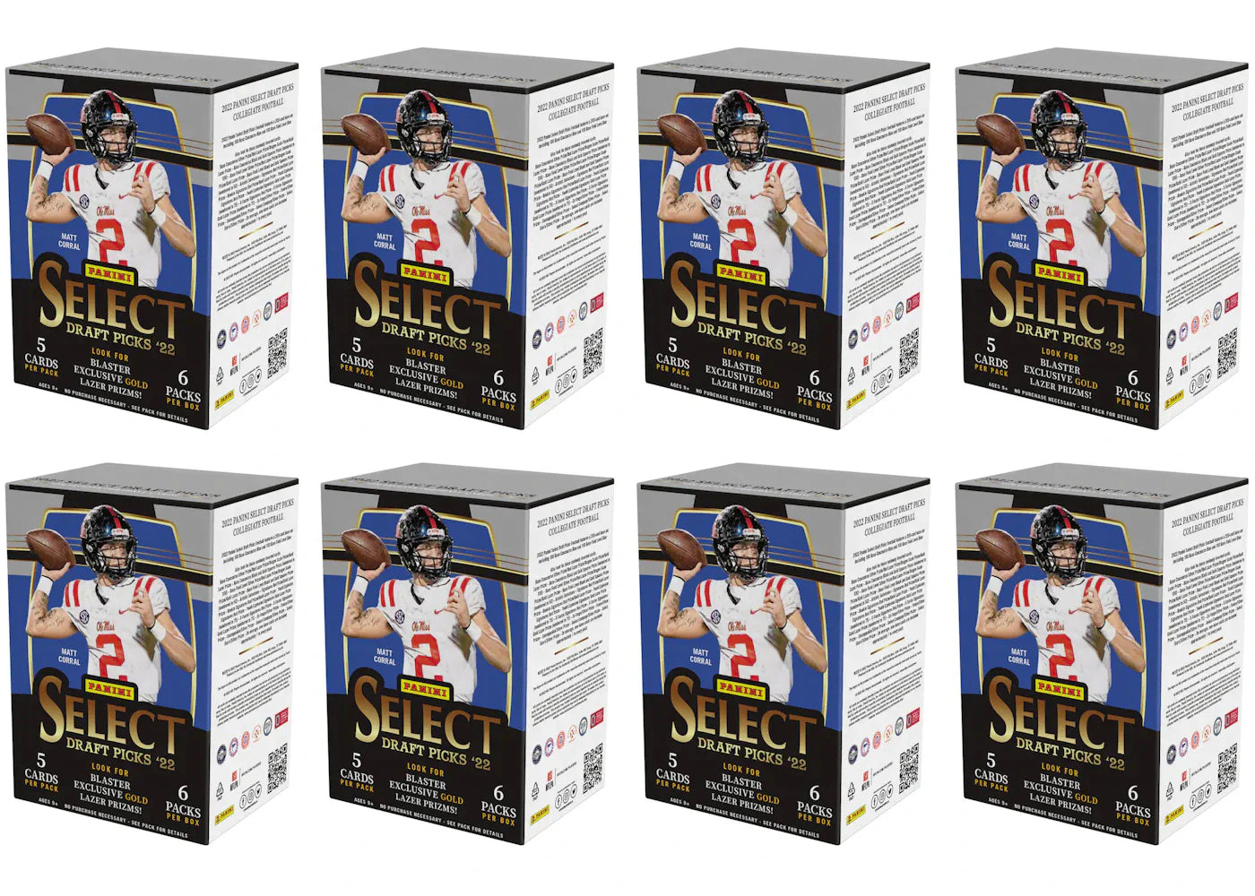 2022 Panini Select Draft Picks Collegiate Football Blaster Box 8x Lot
