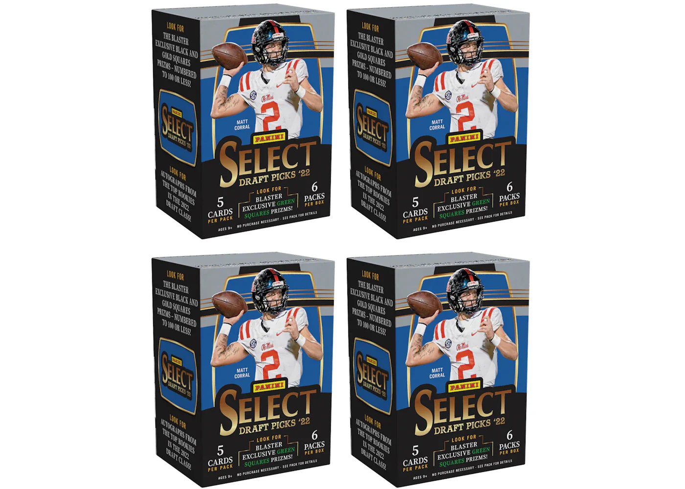 2022 Panini Select Draft Picks Collegiate Football Fanatics Exclusive Blaster Box (Green Squares Prizms) 4x Lot