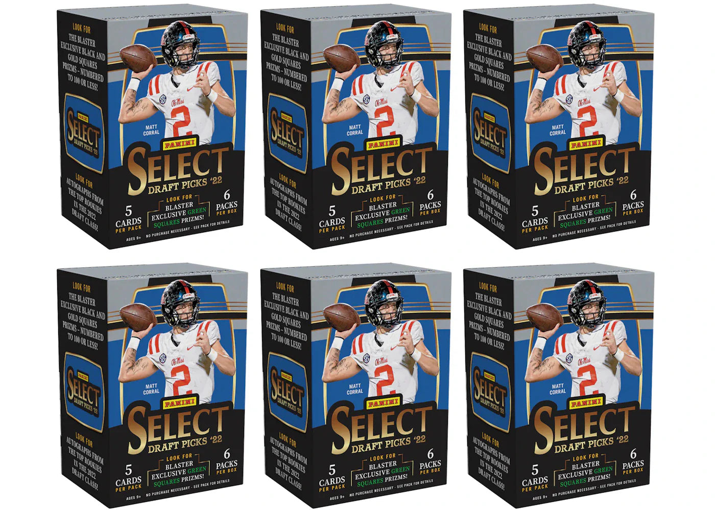 2022 Panini Select Draft Picks Collegiate Football Fanatics Exclusive Blaster Box (Green Squares Prizms) 6x Lot