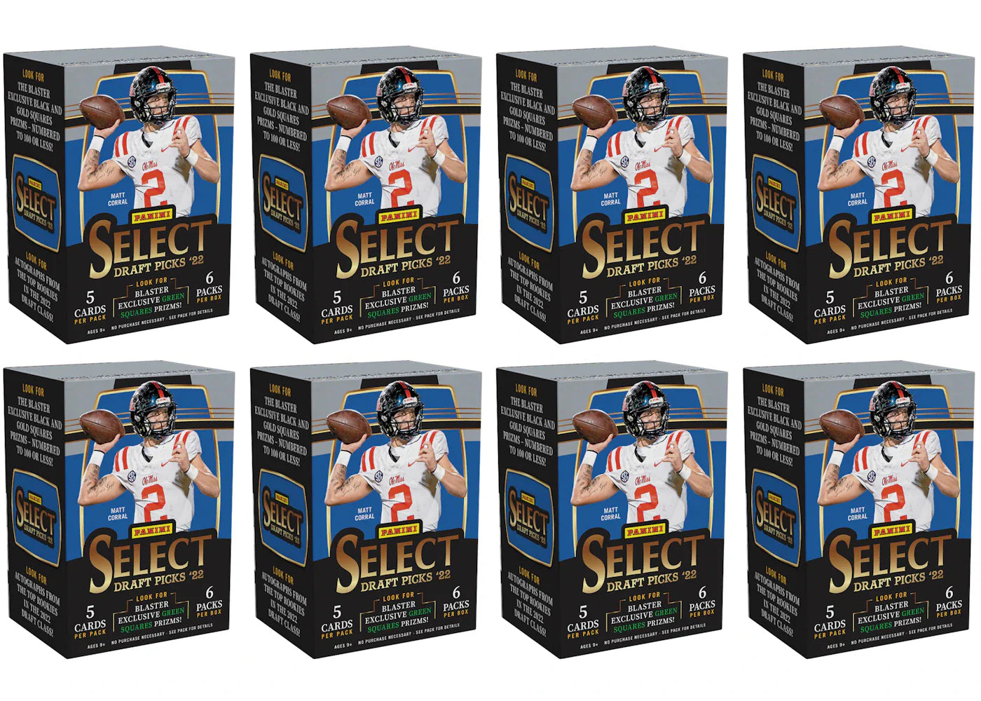 2022 Panini Select Draft Picks Collegiate Football Fanatics Exclusive Blaster Box (Green Squares Prizms) 8x Lot
