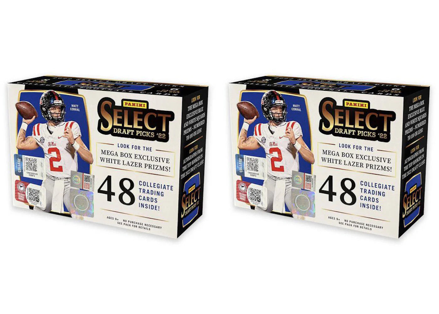 2022 Panini Select Draft Picks Collegiate Football Mega Box (White Lazer Prizms) 2x Lot