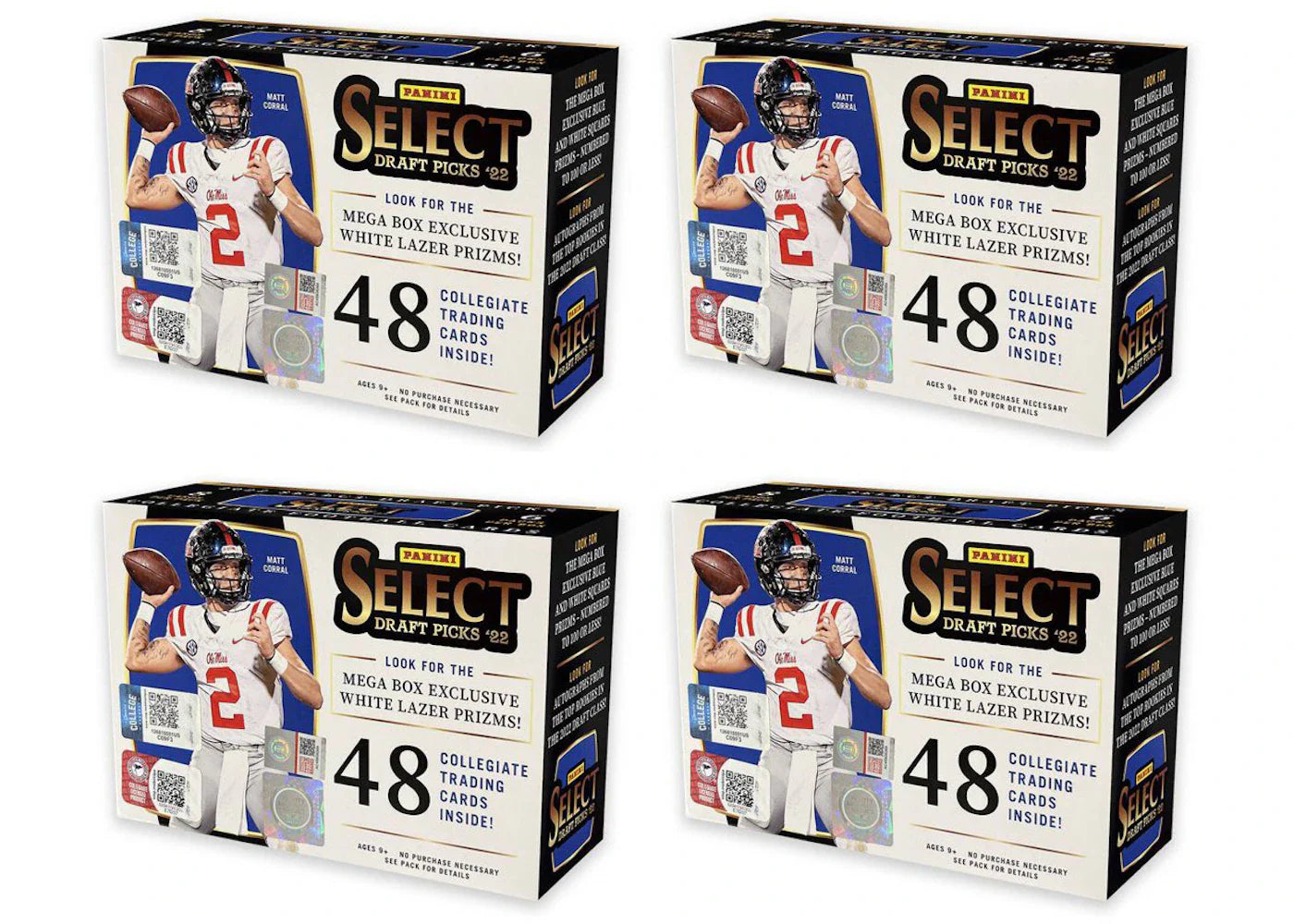 2022 Panini Select Draft Picks Collegiate Football Mega Box (White Lazer Prizms) 4x Lot
