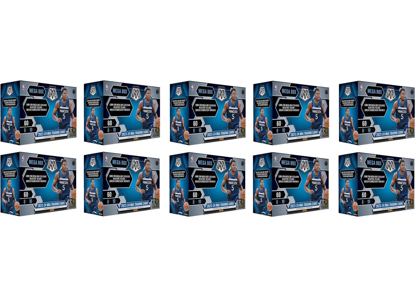 2023-24 Panini Mosaic Basketball Mega Box (Reactive Yellow and Green Fluorescent) 10x Lot