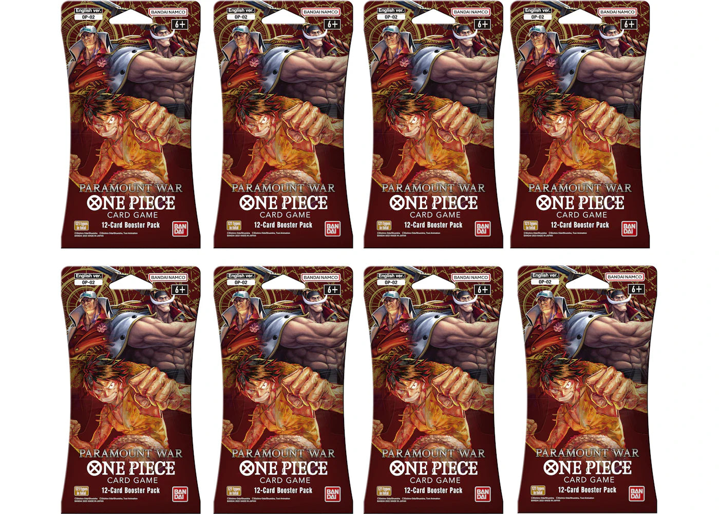 2023 Bandai One Piece Card Game Paramount War Booster Pack (OP-02) (English) 8x Lot