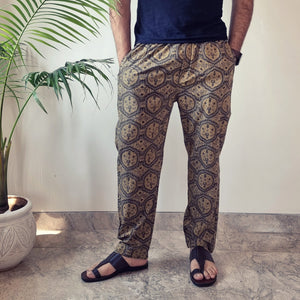 Brown - Ajrakh Block Printed Cotton Men’s Pyjama