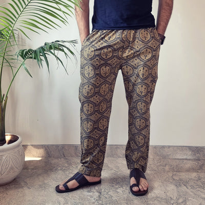 Brown - Ajrakh Block Printed Cotton Men’s Pyjama