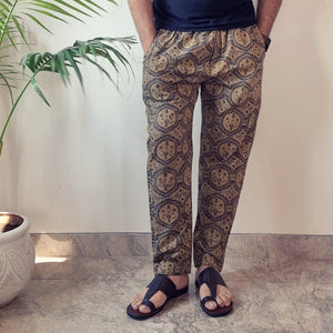 Brown - Ajrakh Block Printed Cotton Men’s Pyjama