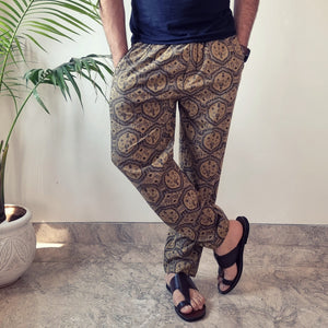 Brown - Ajrakh Block Printed Cotton Men’s Pyjama