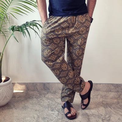 Brown - Ajrakh Block Printed Cotton Men’s Pyjama