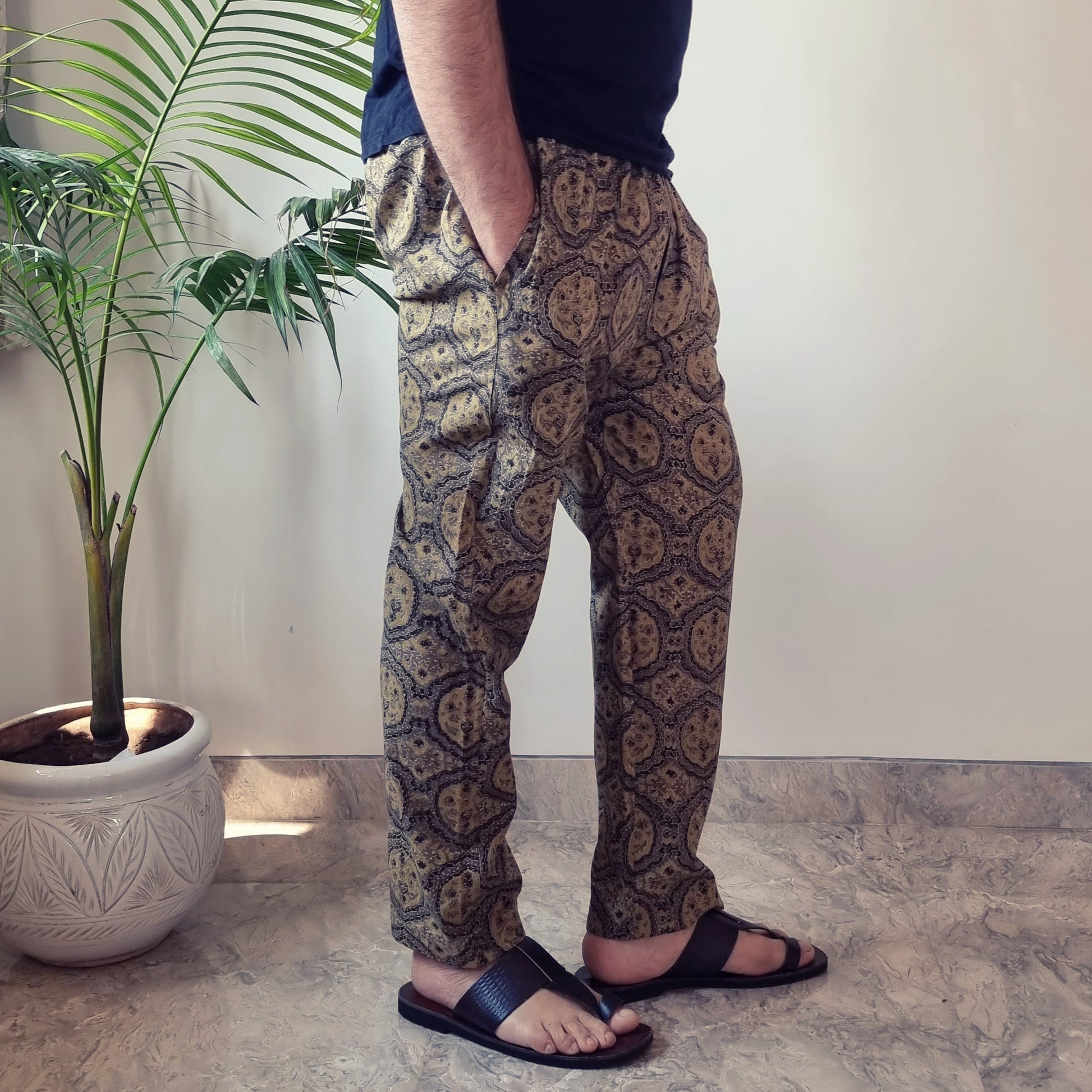 Brown - Ajrakh Block Printed Cotton Men’s Pyjama