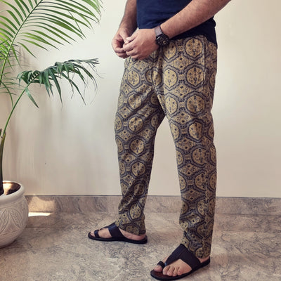 Brown - Ajrakh Block Printed Cotton Men’s Pyjama