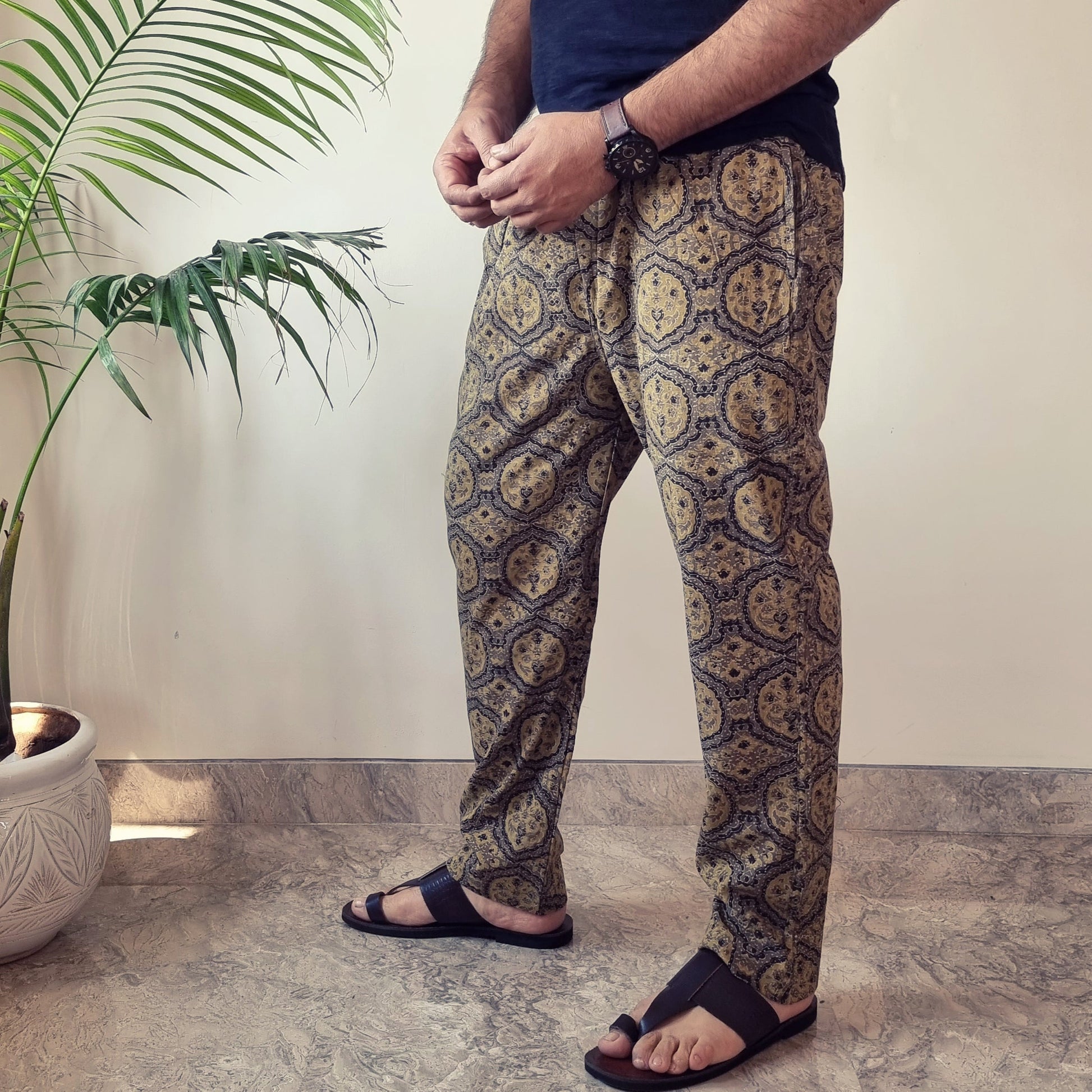 Brown - Ajrakh Block Printed Cotton Men’s Pyjama