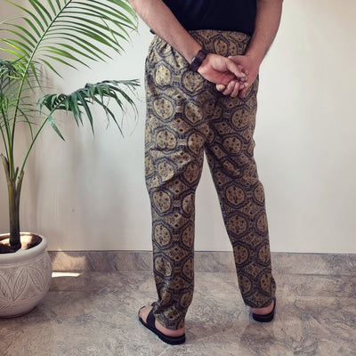 Brown - Ajrakh Block Printed Cotton Men’s Pyjama