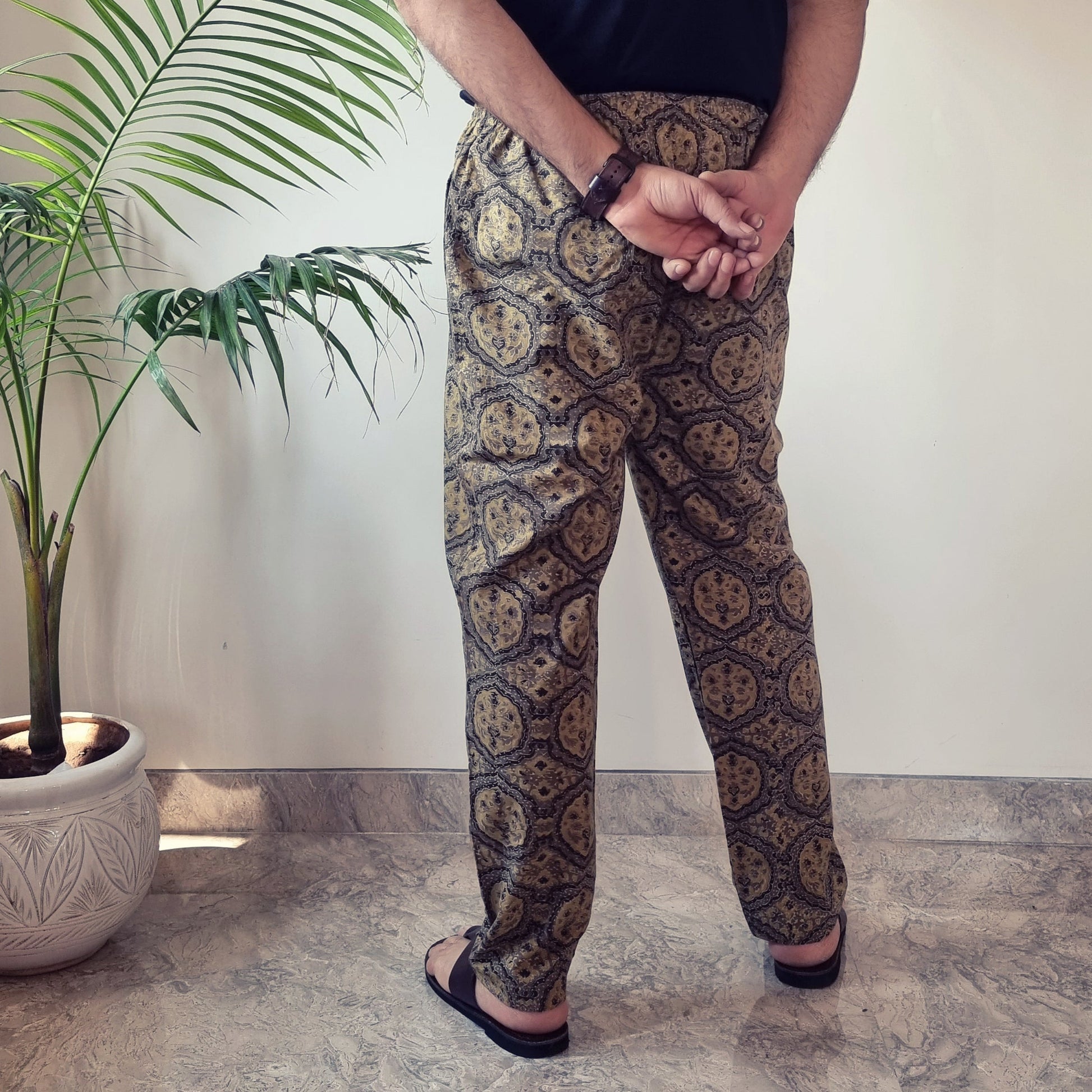Brown - Ajrakh Block Printed Cotton Men’s Pyjama