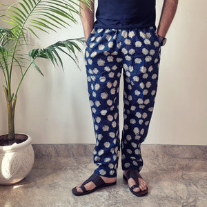 Blue - Bagru Block Printed Cotton Men’s Pyjama