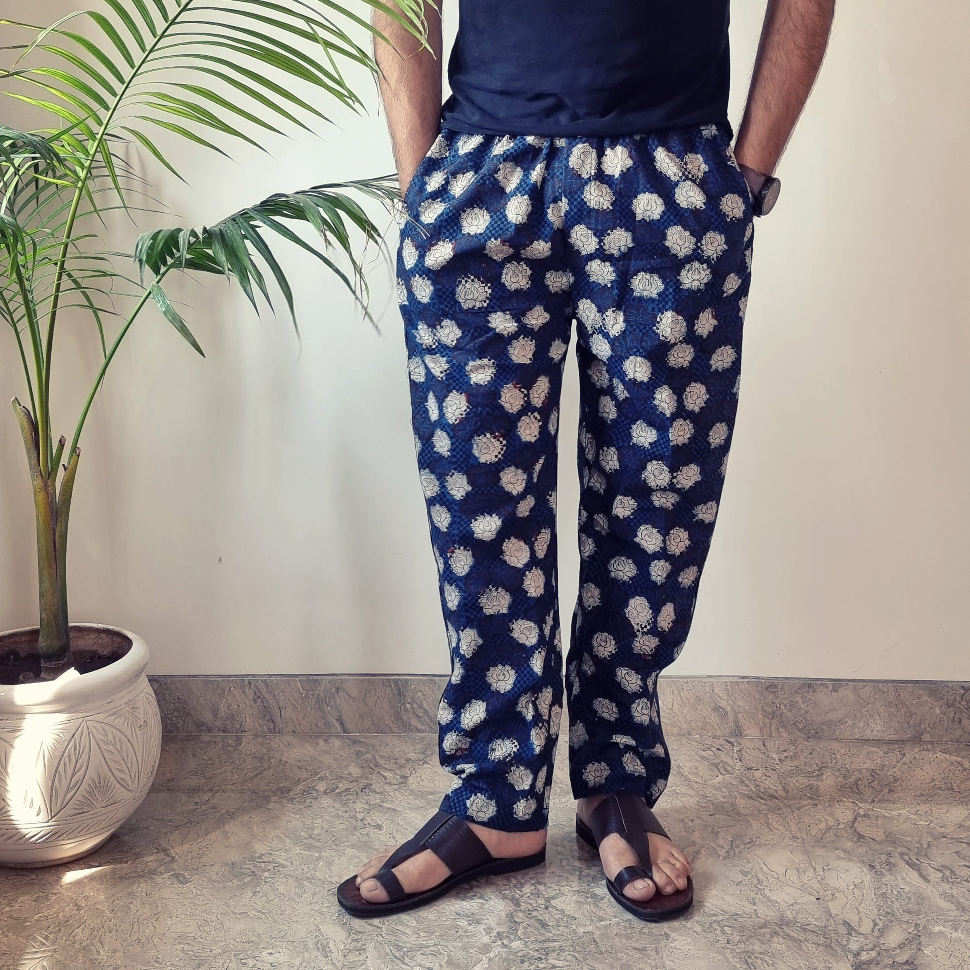 Blue - Bagru Block Printed Cotton Men’s Pyjama