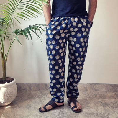 Blue - Bagru Block Printed Cotton Men’s Pyjama