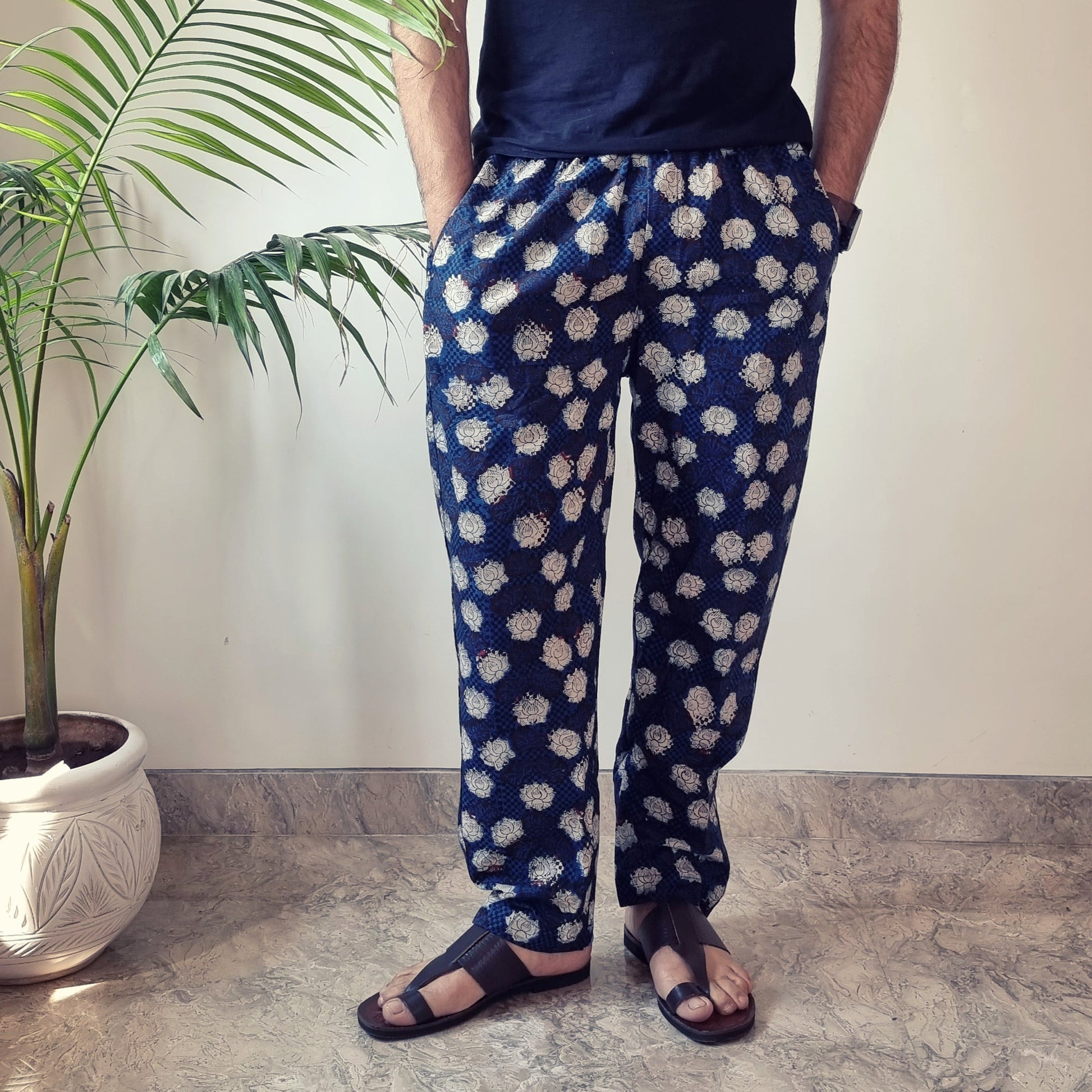 Blue - Bagru Block Printed Cotton Men’s Pyjama